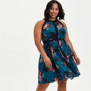 Torrid Teal Floral Skater Dress